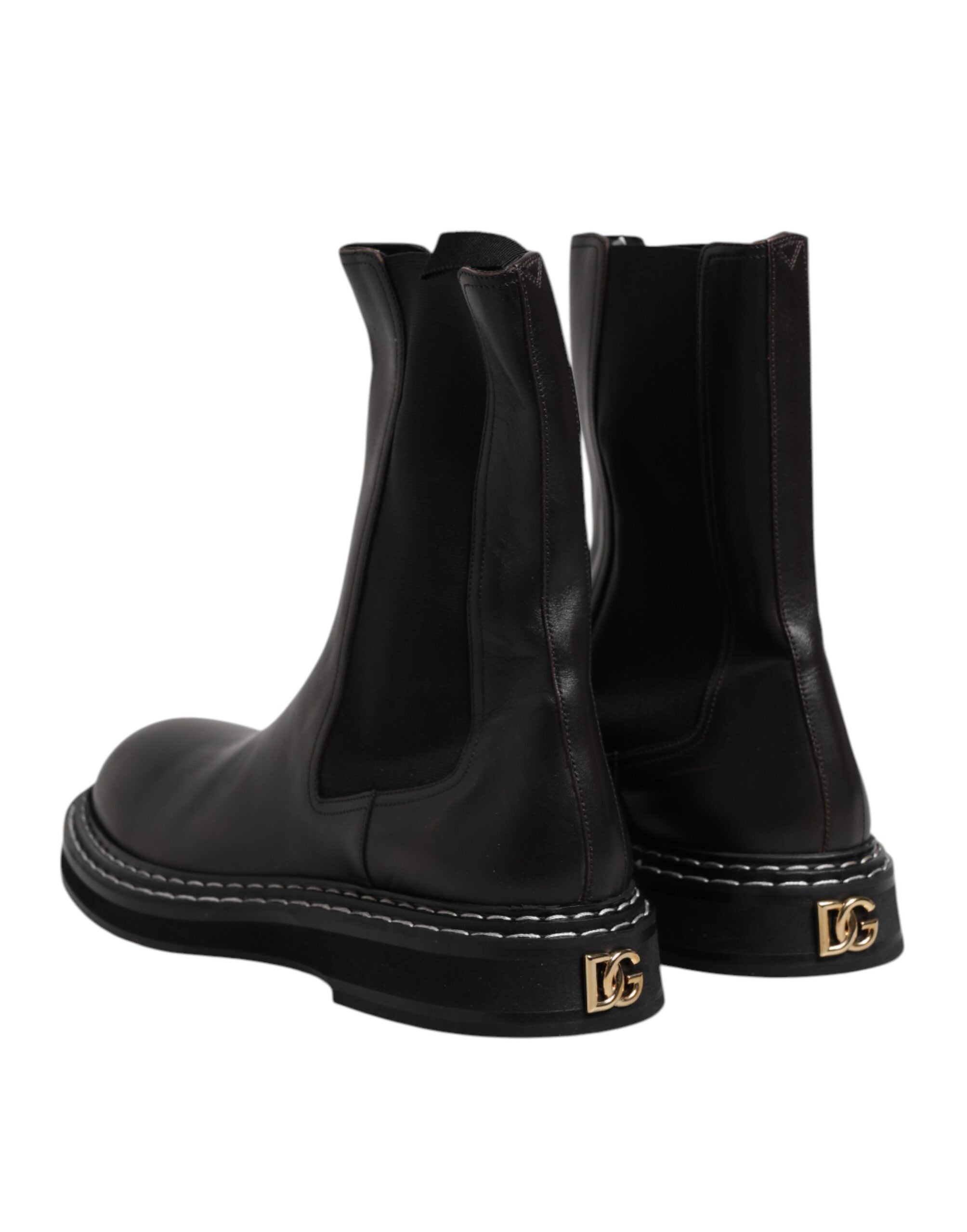 Dolce & Gabbana Schwarze kniehohe Stiefel aus Leder Flache Schuhe