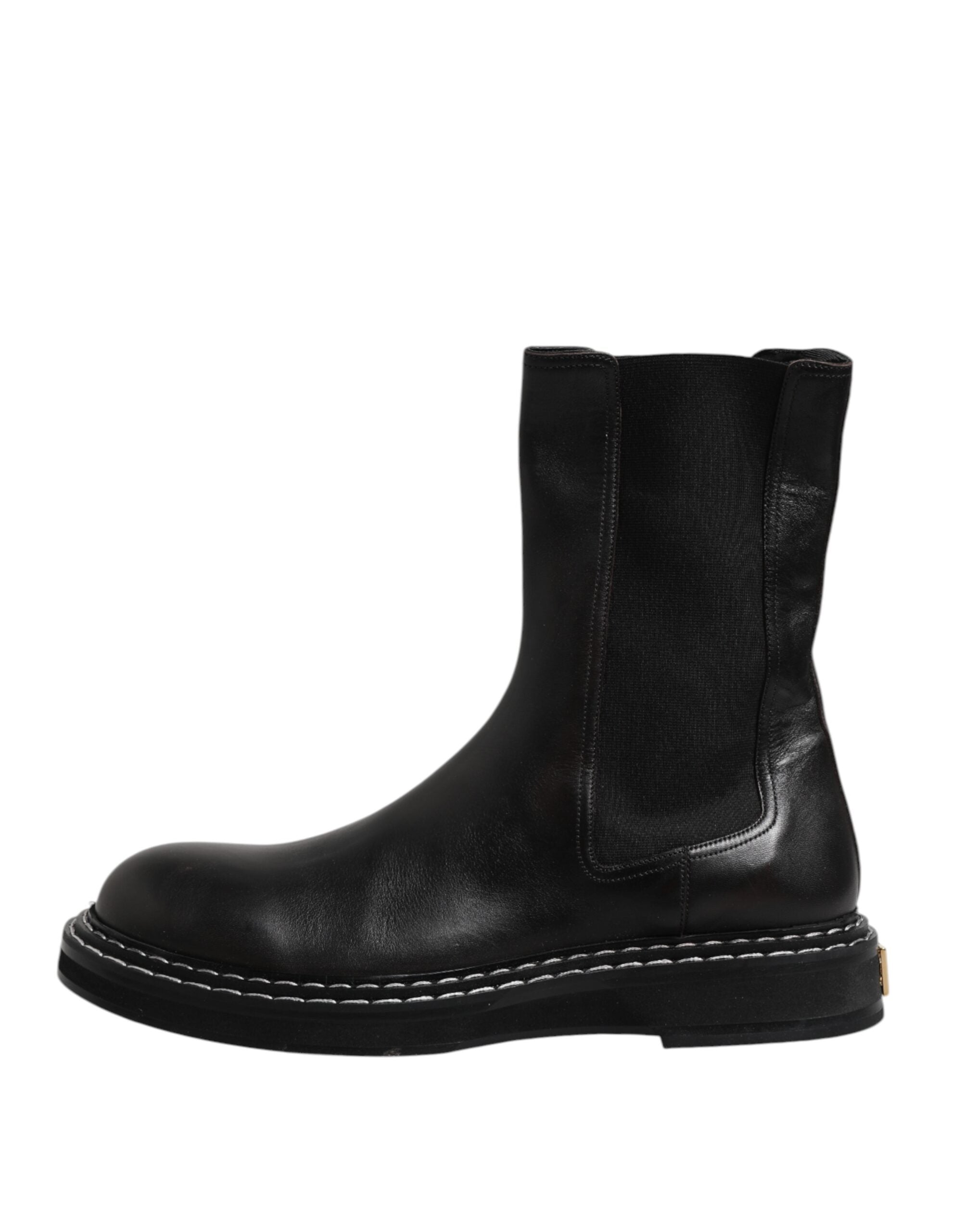 Dolce & Gabbana Schwarze kniehohe Stiefel aus Leder Flache Schuhe
