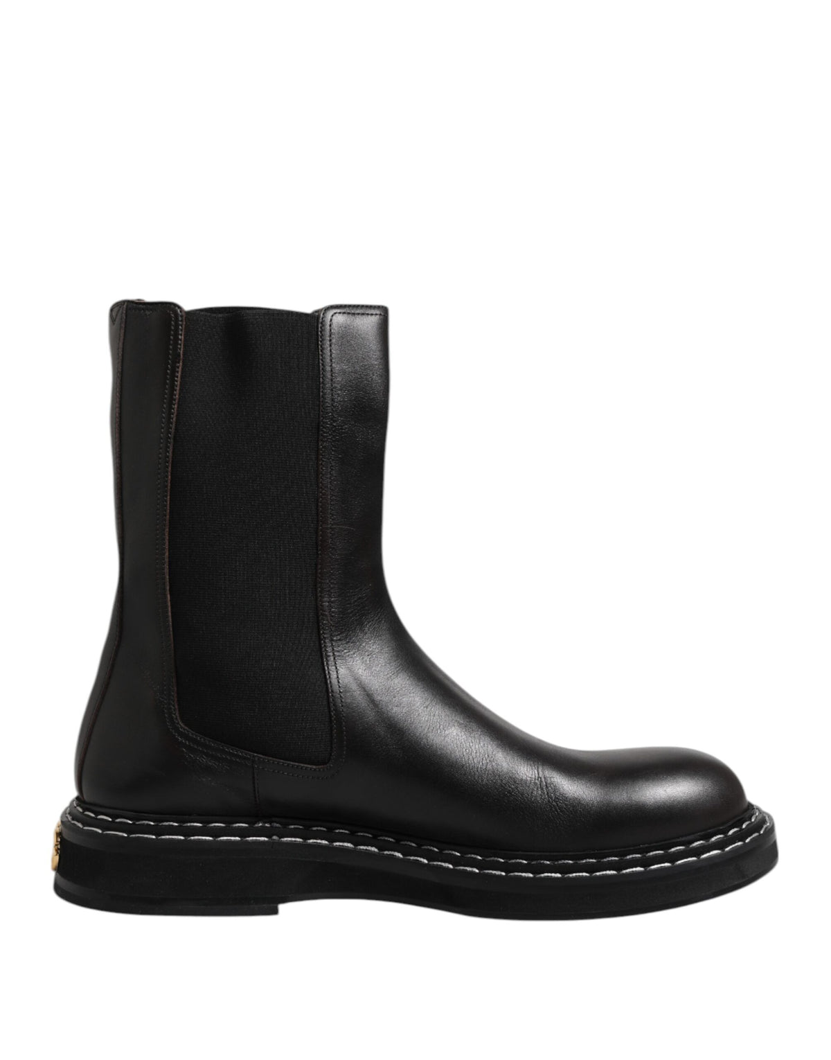 Dolce & Gabbana Schwarze kniehohe Stiefel aus Leder Flache Schuhe