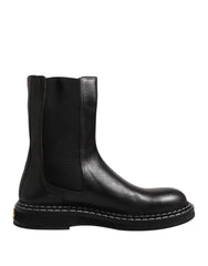Dolce & Gabbana Schwarze kniehohe Stiefel aus Leder Flache Schuhe
