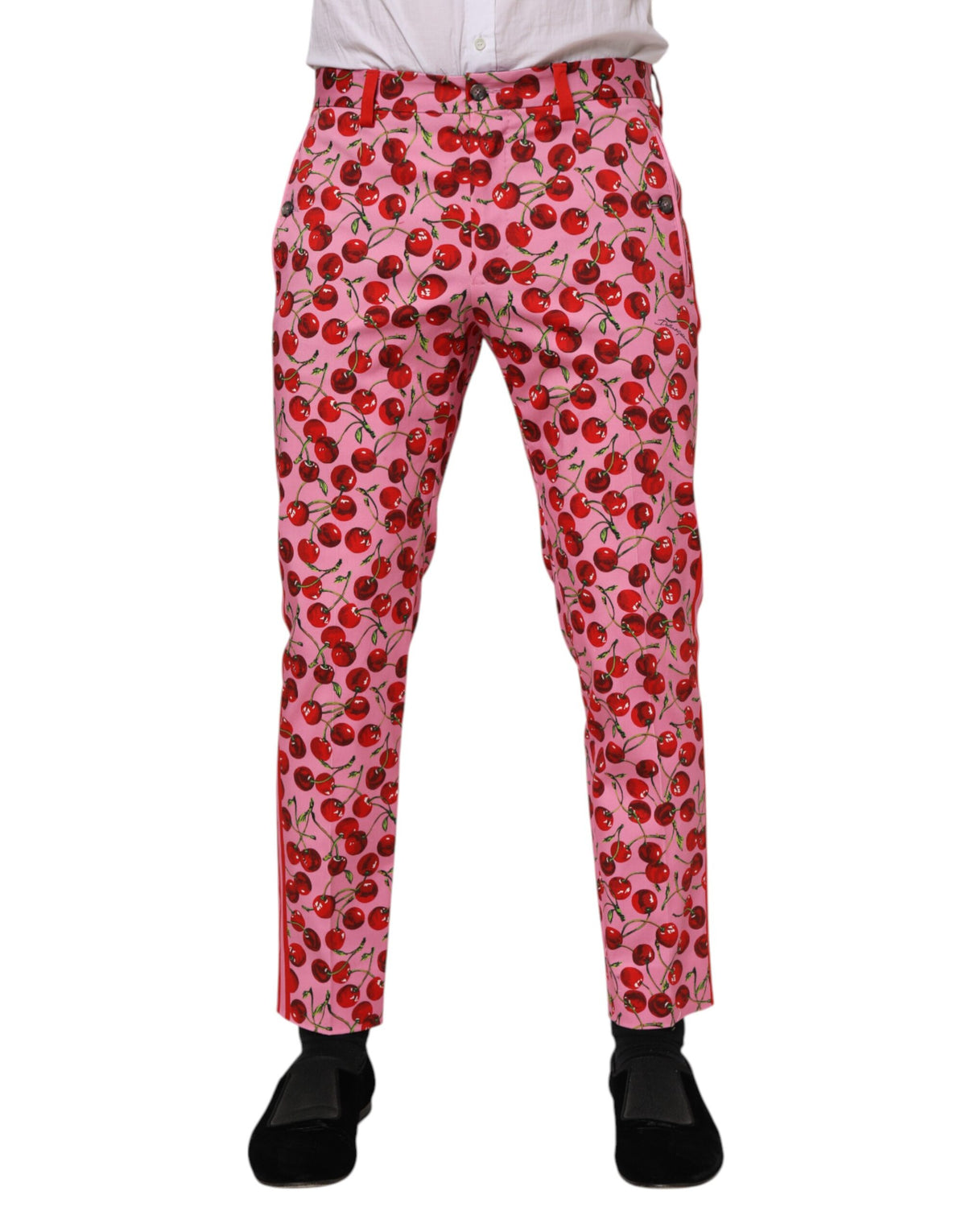 Dolce & Gabbana Pinkfarbene Baumwollhose mit Kirschdruck