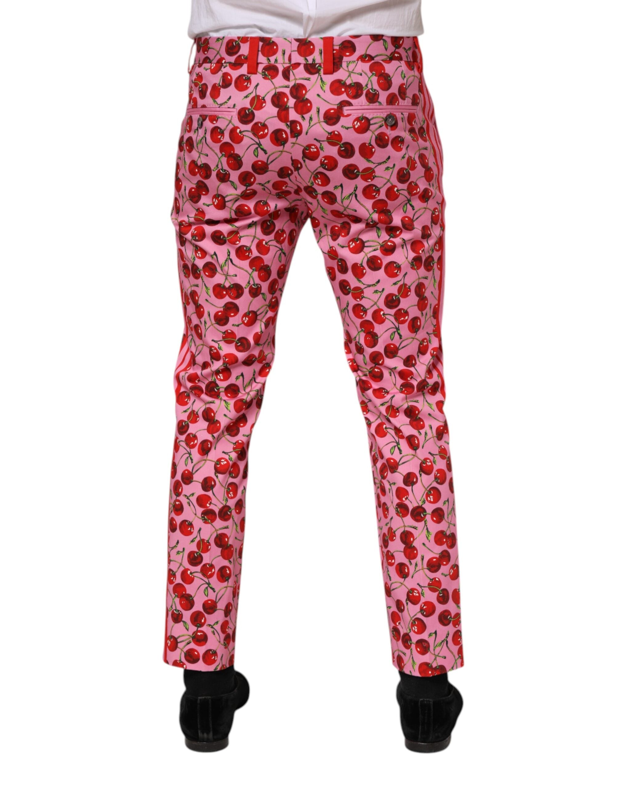 Dolce & Gabbana Pinkfarbene Baumwollhose mit Kirschdruck