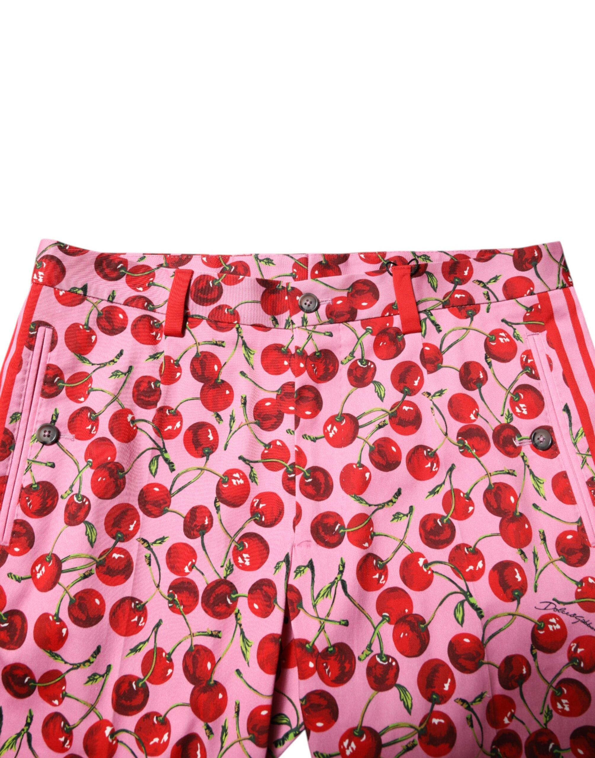 Dolce & Gabbana Pinkfarbene Baumwollhose mit Kirschdruck