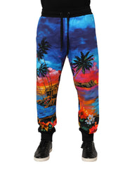 Dolce & Gabbana Blaue Jogginghose mit Hawaii-Print