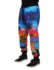Dolce & Gabbana Blaue Jogginghose mit Hawaii-Print