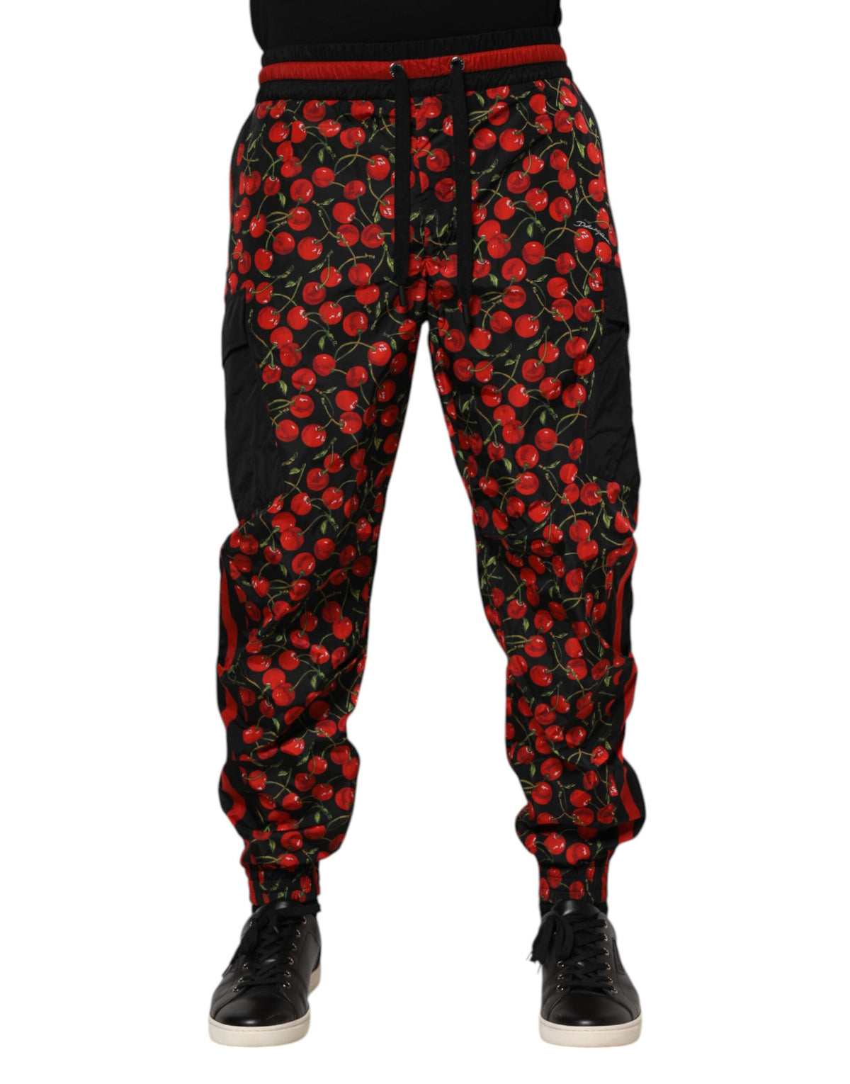 Dolce & Gabbana Schwarze Herren-Jogginghose mit rotem Kirschdruck