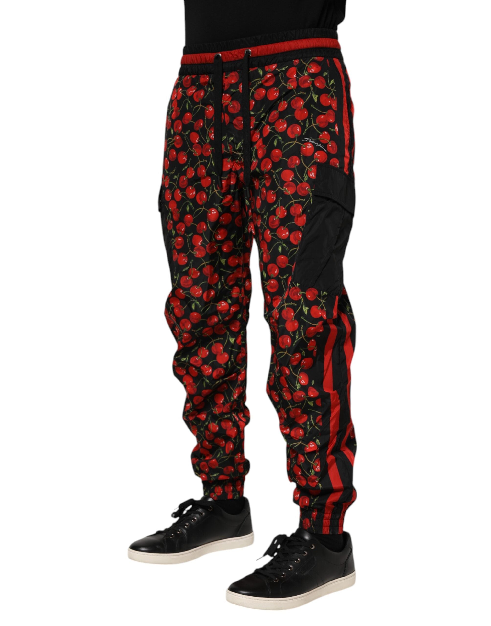 Dolce & Gabbana Schwarze Herren-Jogginghose mit rotem Kirschdruck