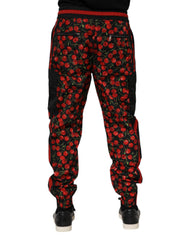 Dolce & Gabbana Schwarze Herren-Jogginghose mit rotem Kirschdruck