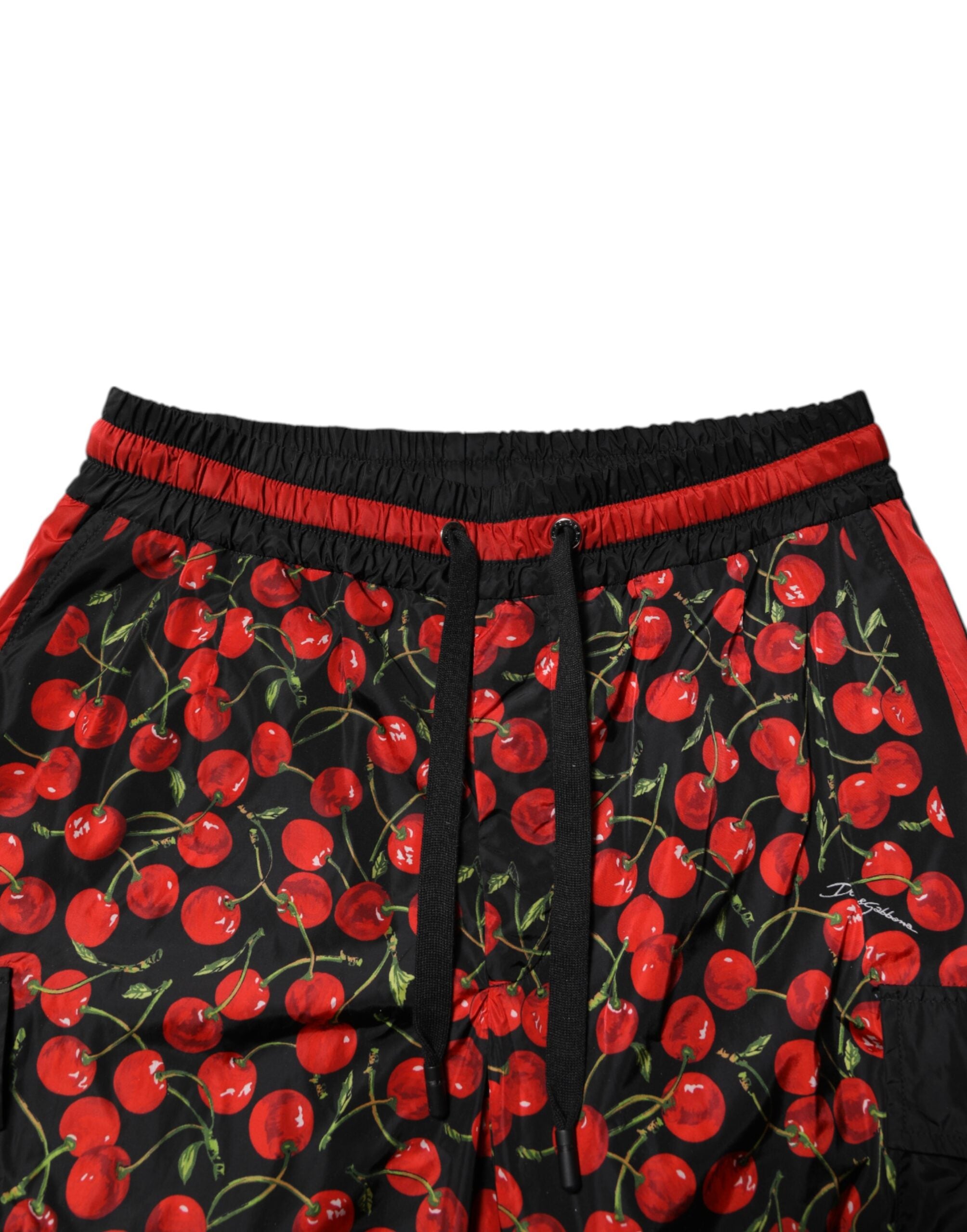 Dolce & Gabbana Schwarze Herren-Jogginghose mit rotem Kirschdruck