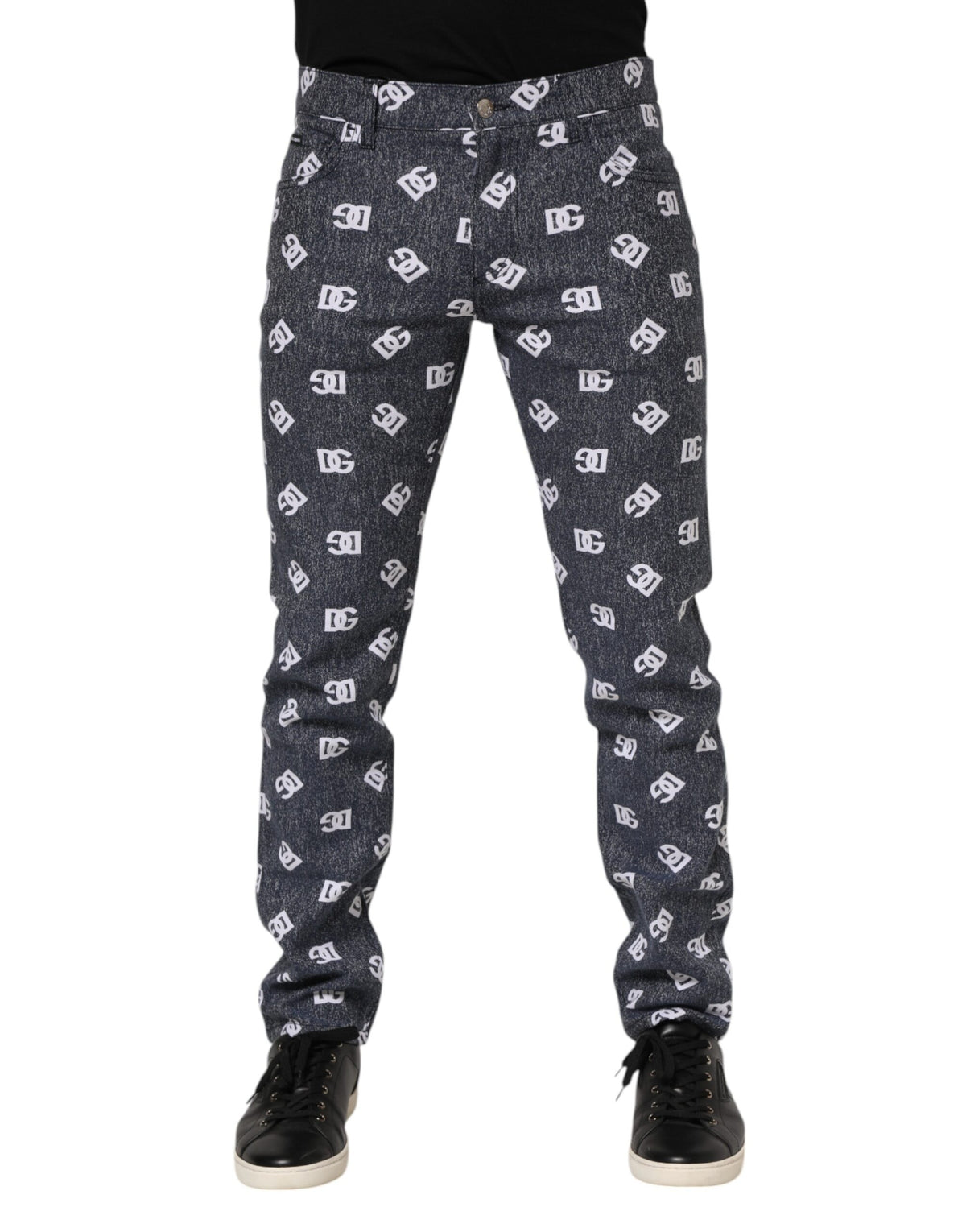 Dolce & Gabbana Dunkelgraue Logo Skinny Slim Jeans aus Baumwolle