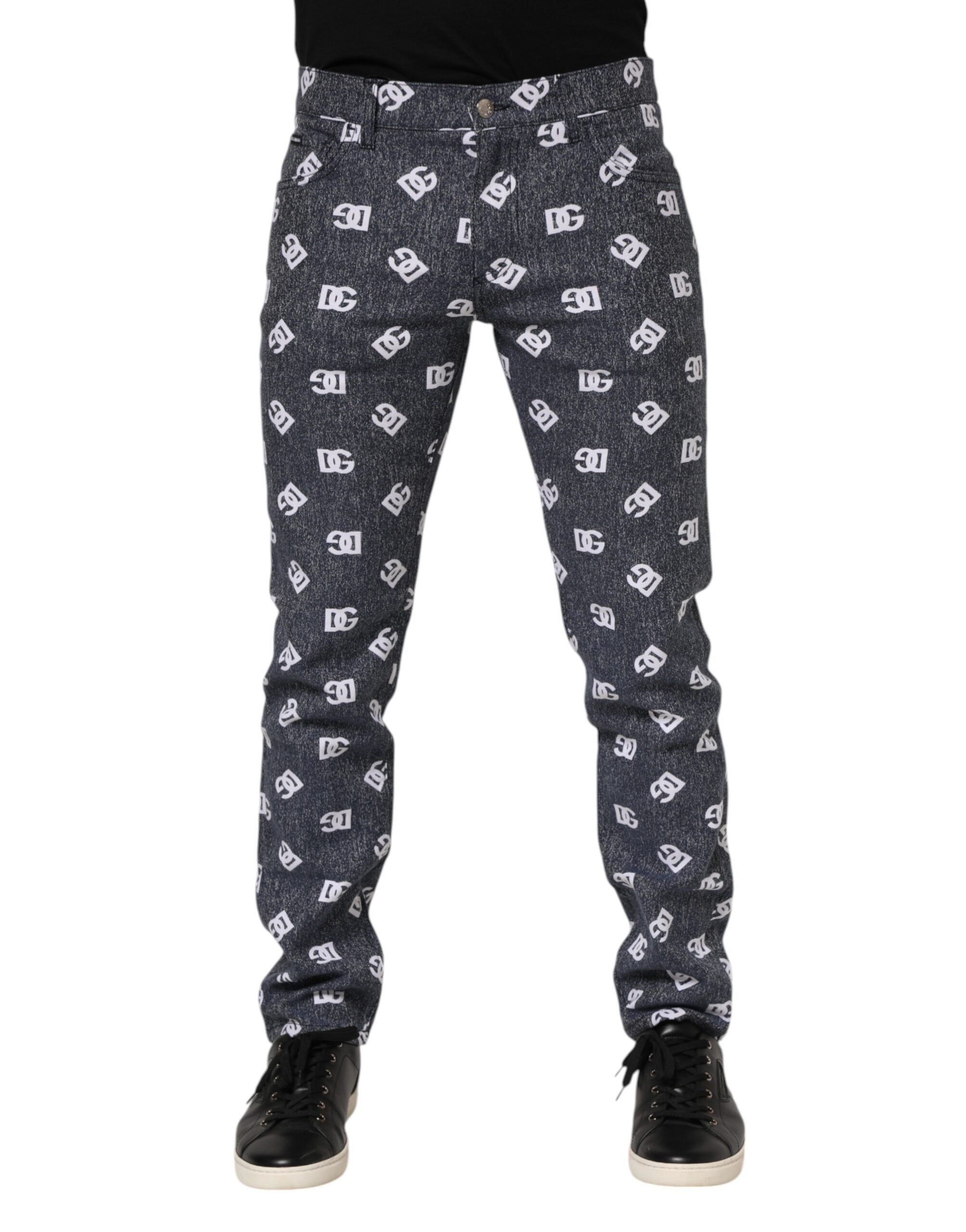 Dolce & Gabbana Dunkelgraue Logo Skinny Slim Jeans aus Baumwolle