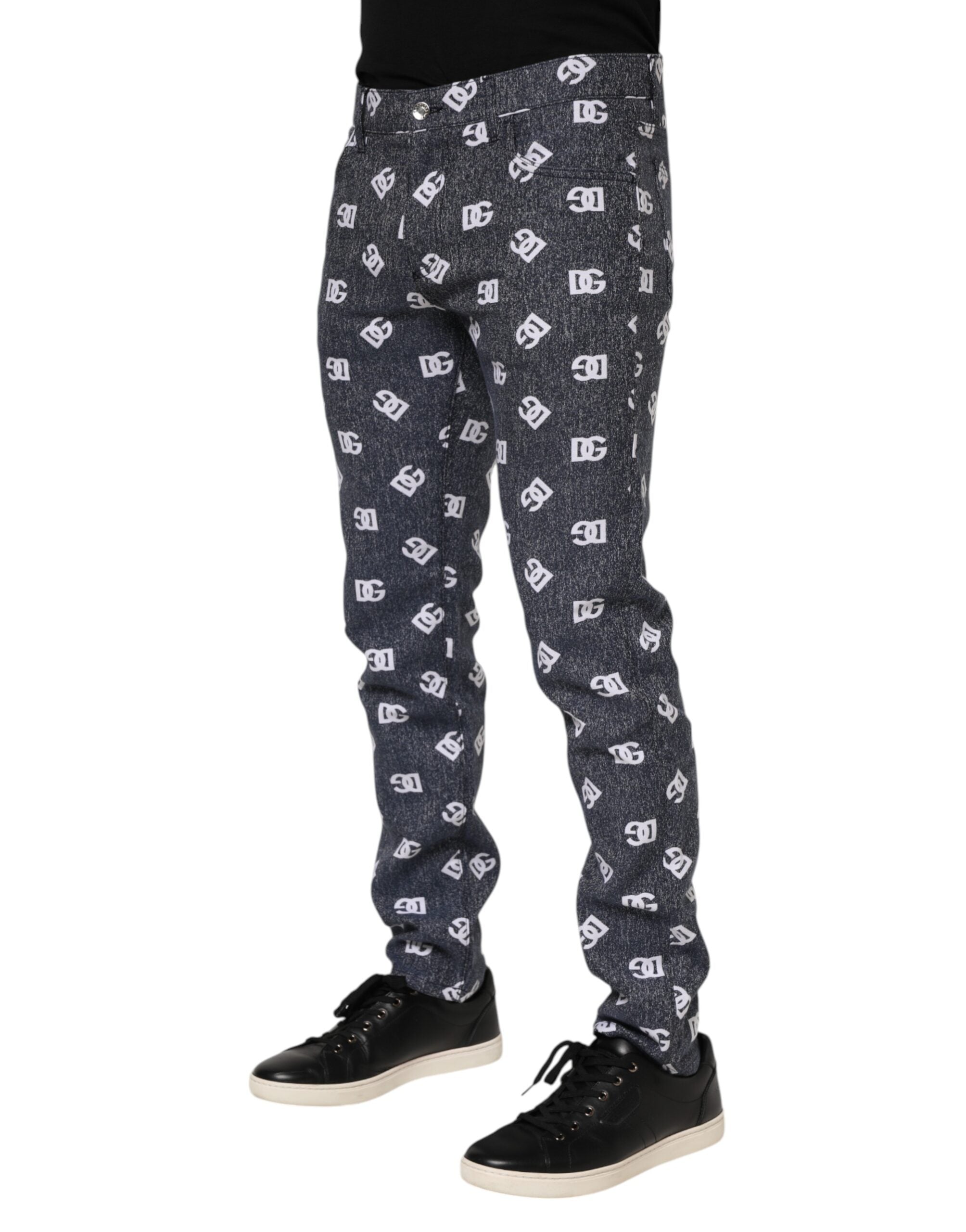 Dolce & Gabbana Dunkelgraue Logo Skinny Slim Jeans aus Baumwolle