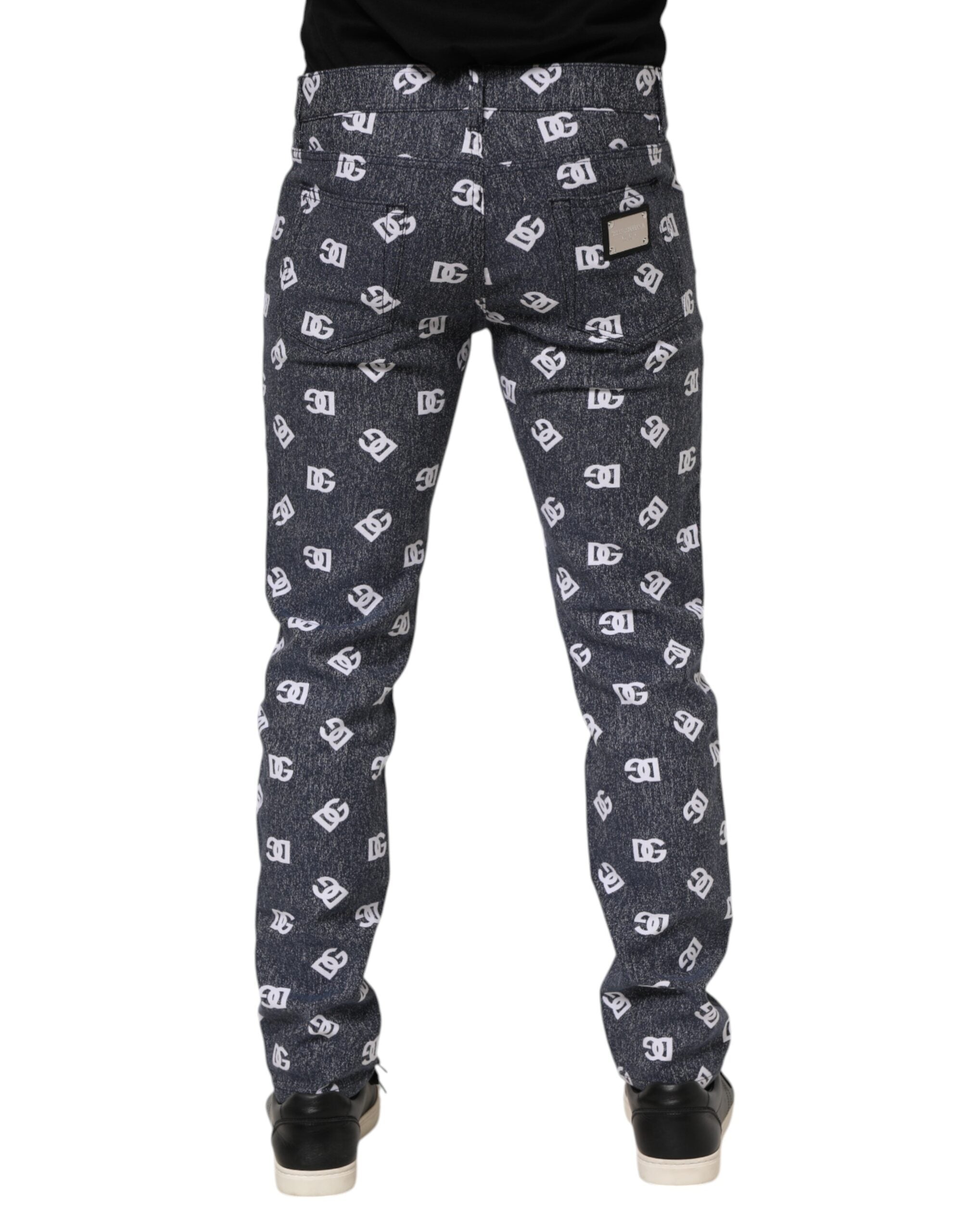Dolce & Gabbana Dunkelgraue Logo Skinny Slim Jeans aus Baumwolle
