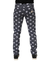 Dolce & Gabbana Dunkelgraue Logo Skinny Slim Jeans aus Baumwolle