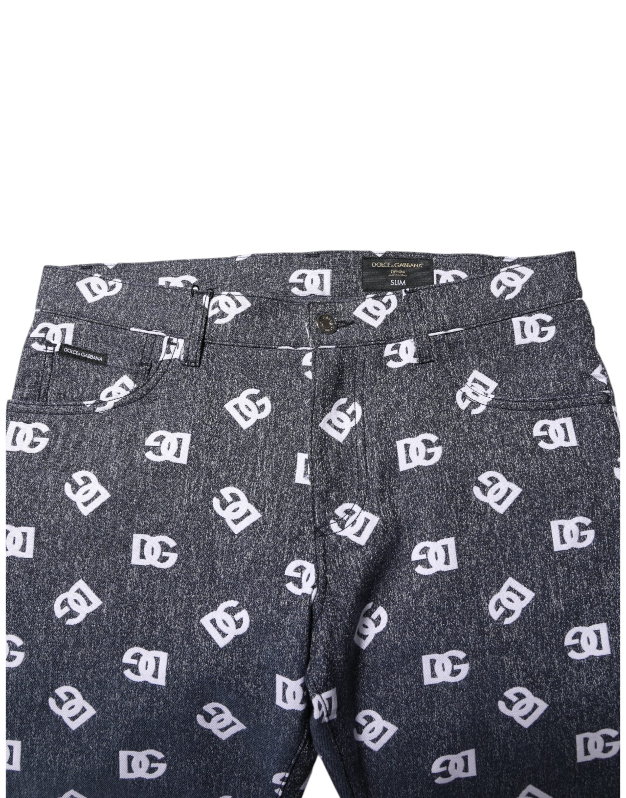 Dolce & Gabbana Dunkelgraue Logo Skinny Slim Jeans aus Baumwolle