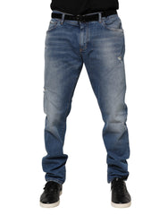 Dolce & Gabbana Blaue Jeans aus gewaschener Baumwolle mit Logo-Plakette