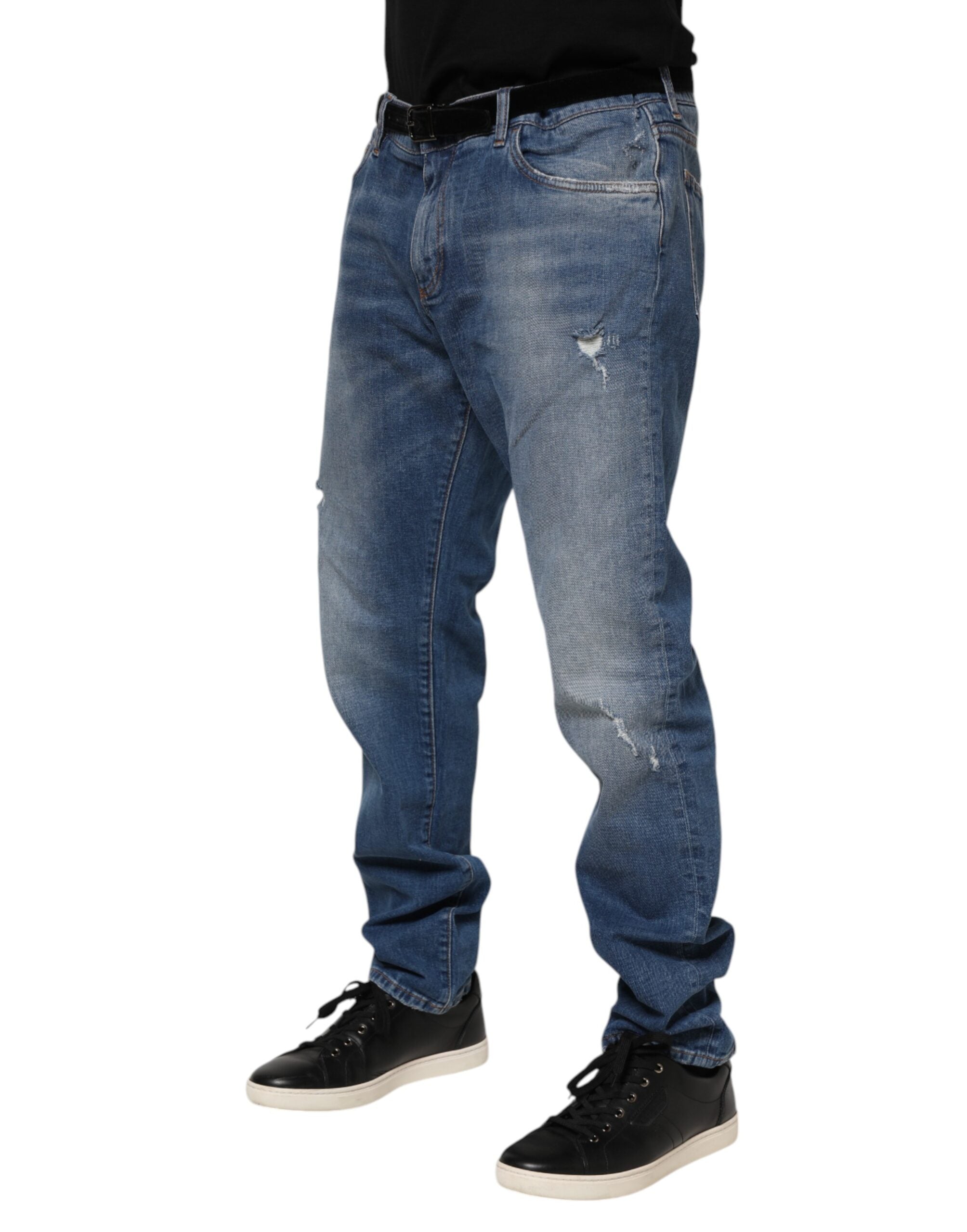 Dolce & Gabbana Blaue Jeans aus gewaschener Baumwolle mit Logo-Plakette