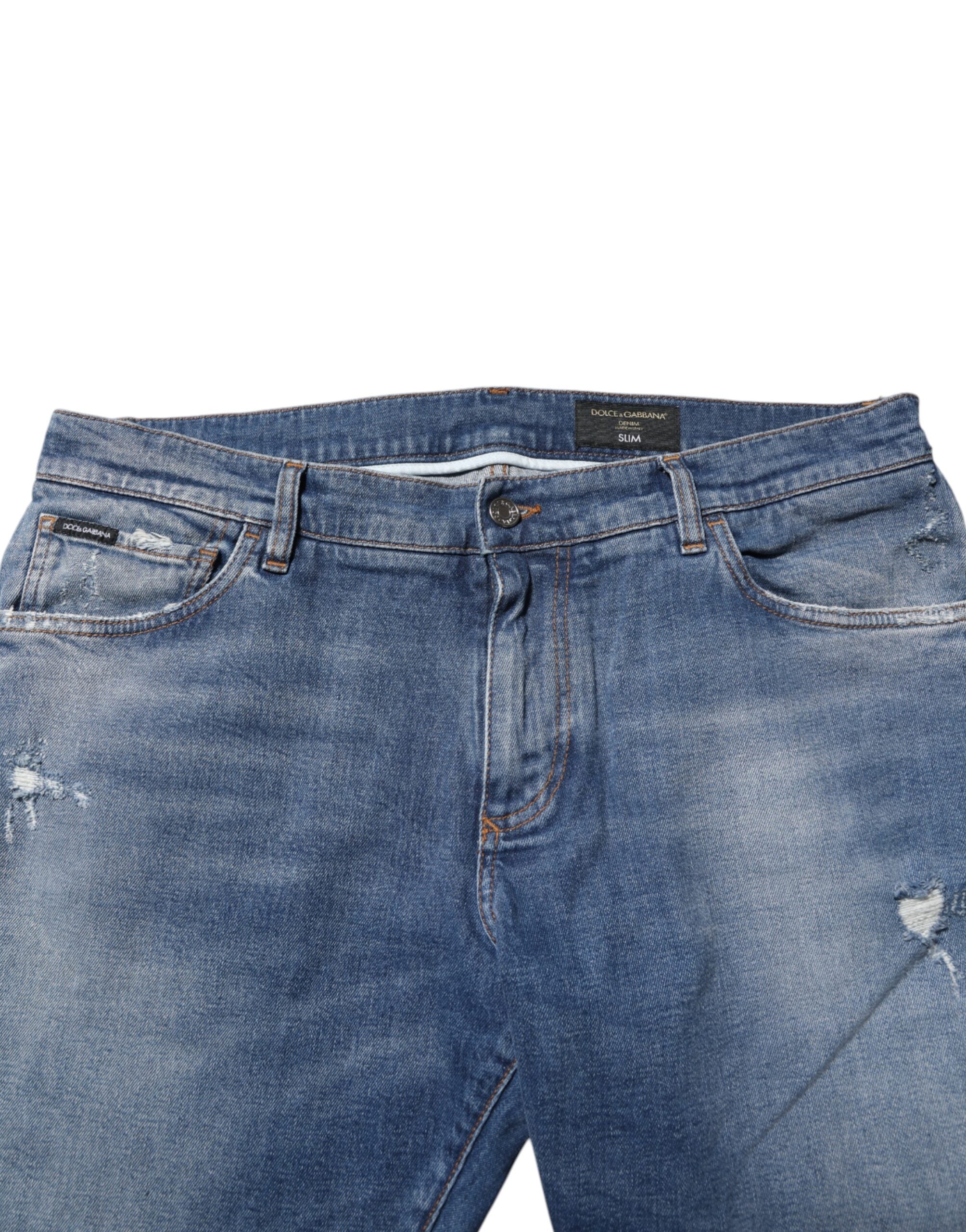 Dolce & Gabbana Blaue Jeans aus gewaschener Baumwolle mit Logo-Plakette