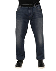 Dolce & Gabbana Blaue Baumwoll-Denim-Jeans mit Logo-Plakette im Slim Fit