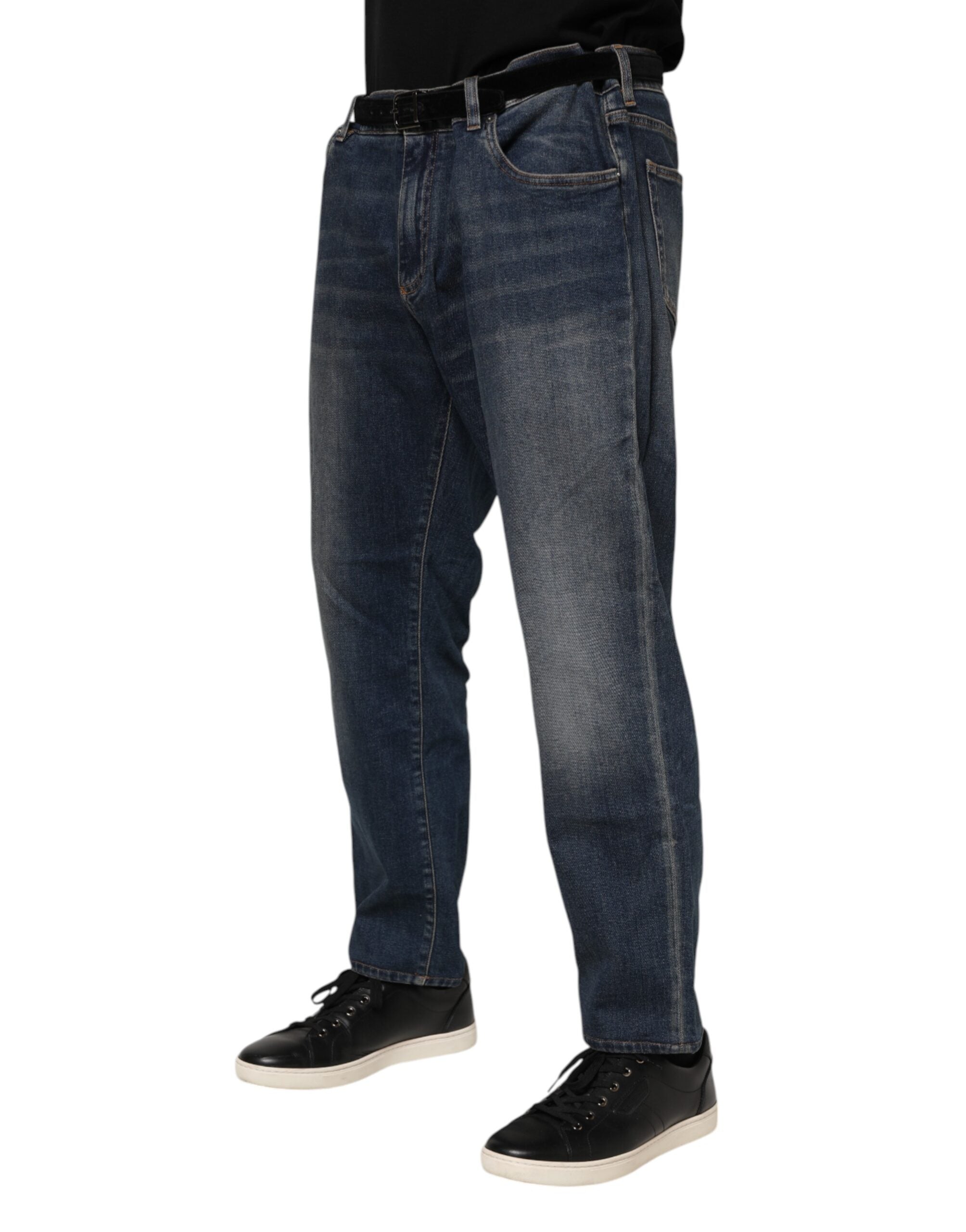Dolce & Gabbana Blaue Baumwoll-Denim-Jeans mit Logo-Plakette im Slim Fit