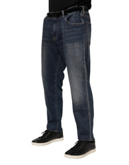 Dolce & Gabbana Blaue Baumwoll-Denim-Jeans mit Logo-Plakette im Slim Fit