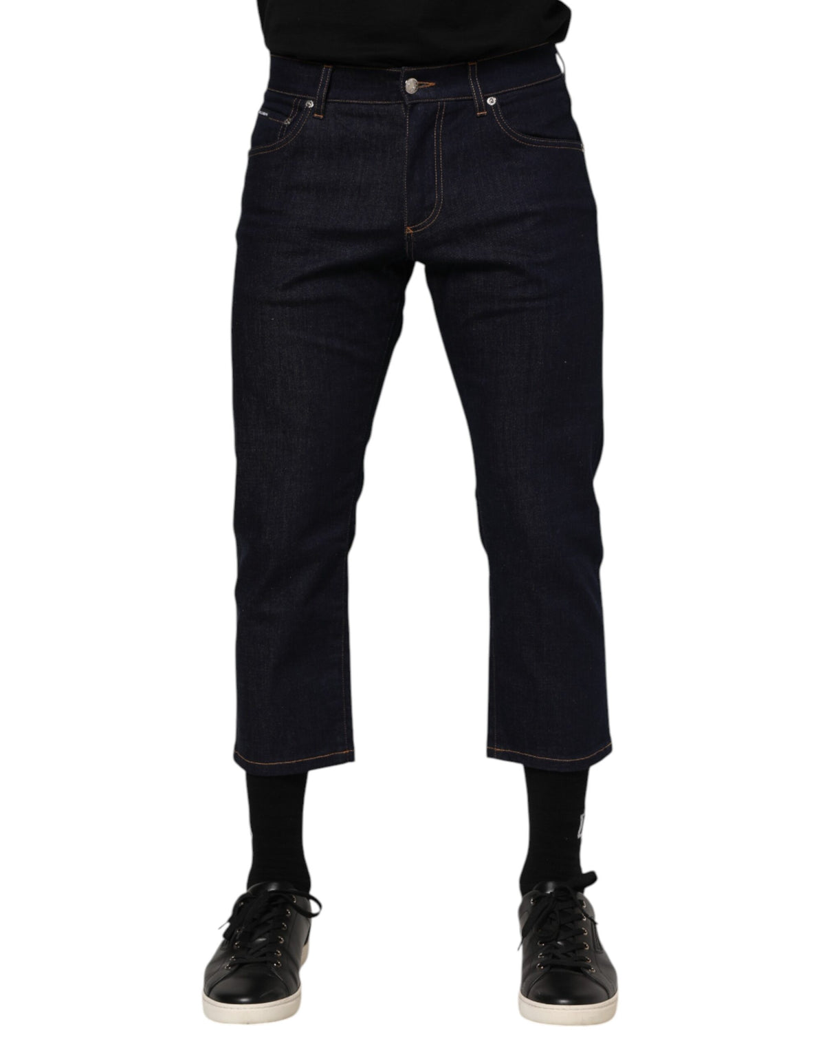 Dolce & Gabbana Dunkelblaue Baumwoll-Logo-Jeans für Herren mit schmaler Passform