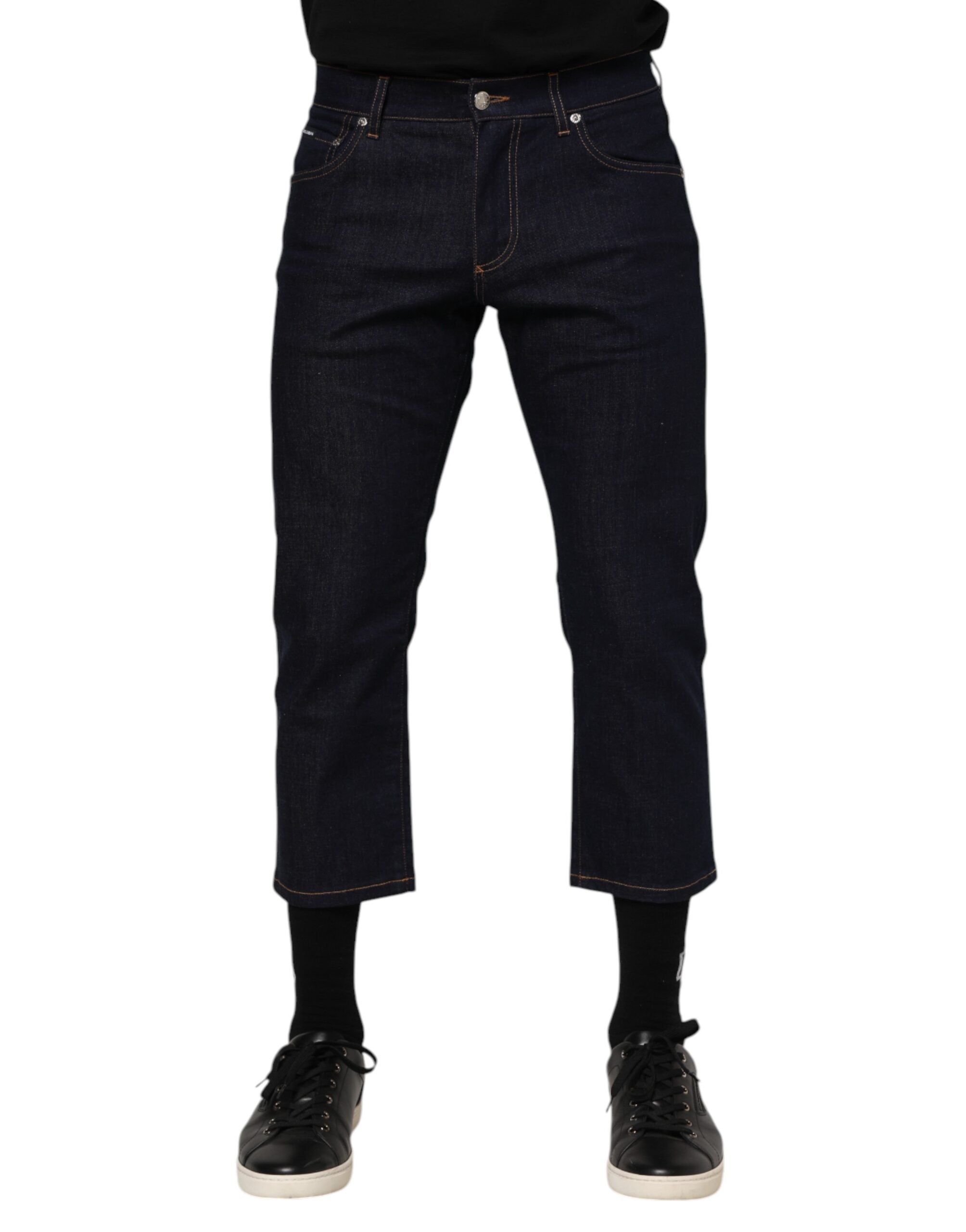 Dolce & Gabbana Dunkelblaue Baumwoll-Logo-Jeans für Herren mit schmaler Passform