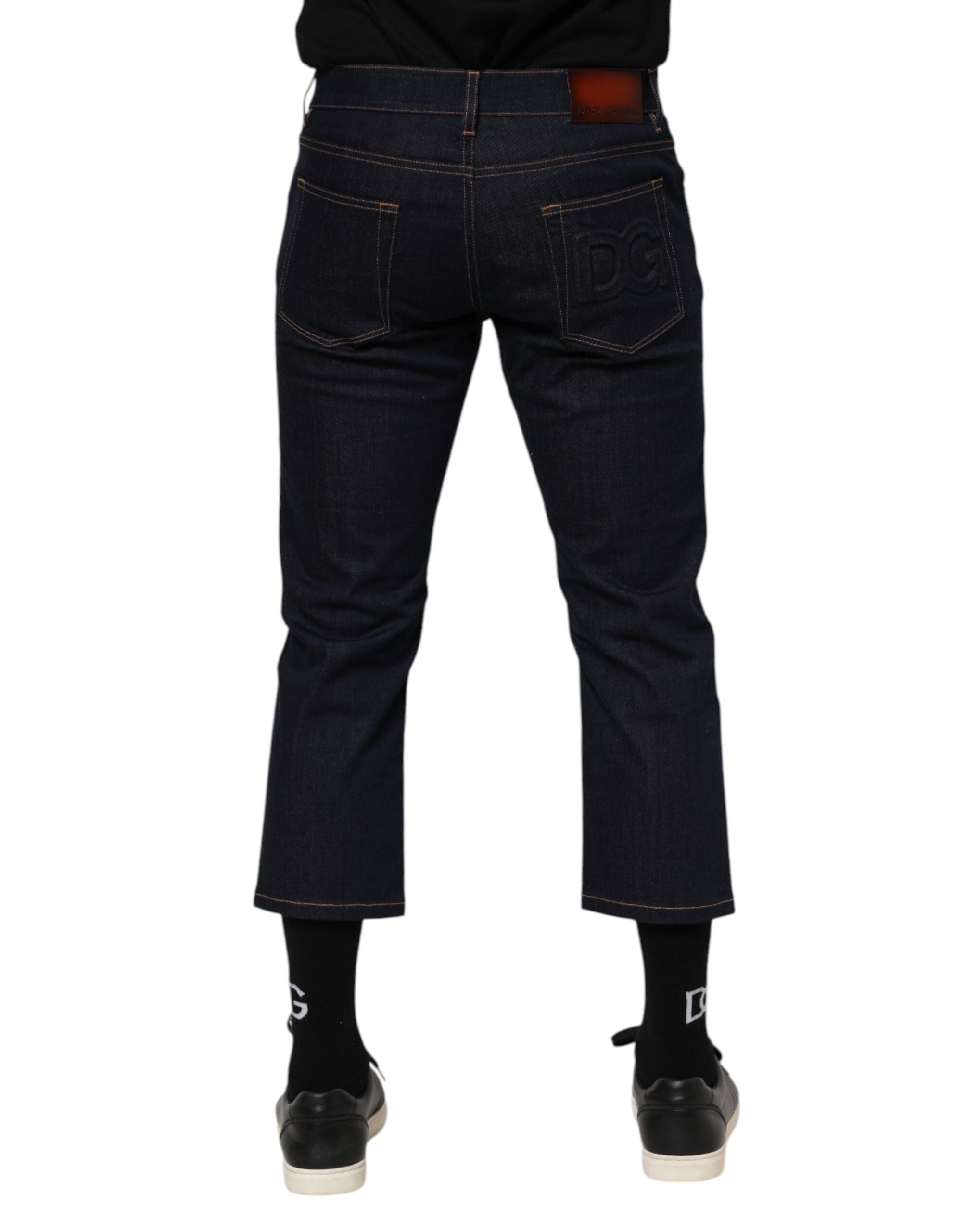 Dolce & Gabbana Dunkelblaue Baumwoll-Logo-Jeans für Herren mit schmaler Passform