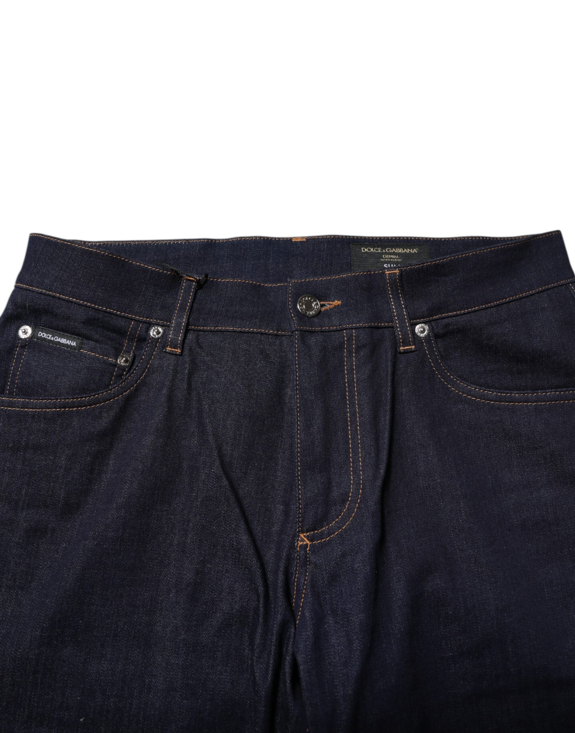 Dolce & Gabbana Dunkelblaue Baumwoll-Logo-Jeans für Herren mit schmaler Passform
