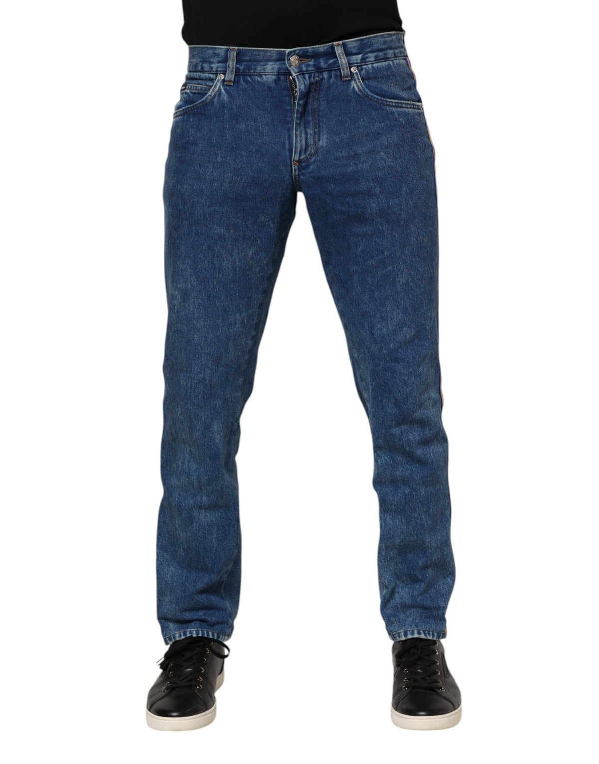 Dolce & Gabbana Blaue Baumwoll-Denim-Jeans mit Logo-Plakette
