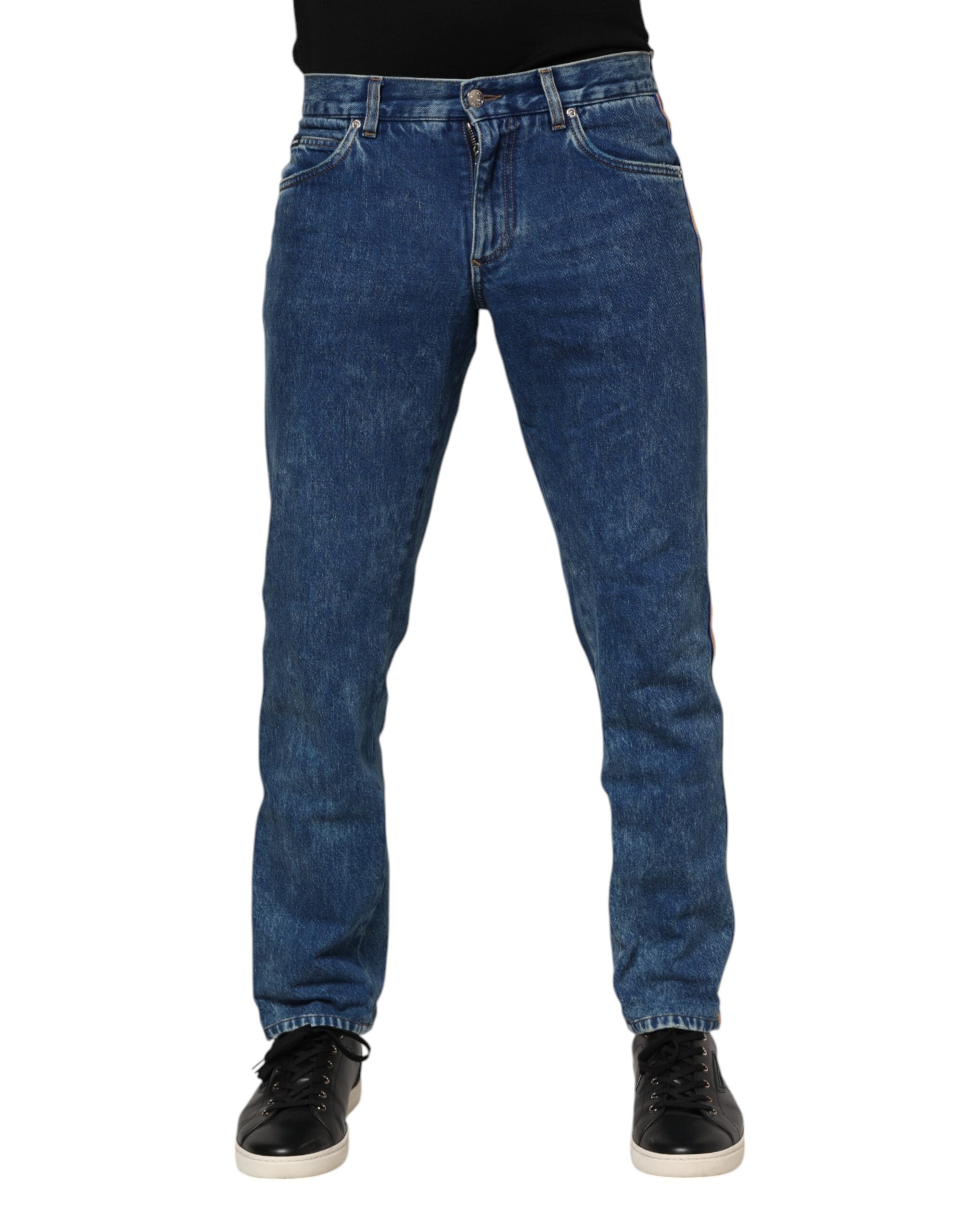 Dolce & Gabbana Blaue Baumwoll-Denim-Jeans mit Logo-Plakette
