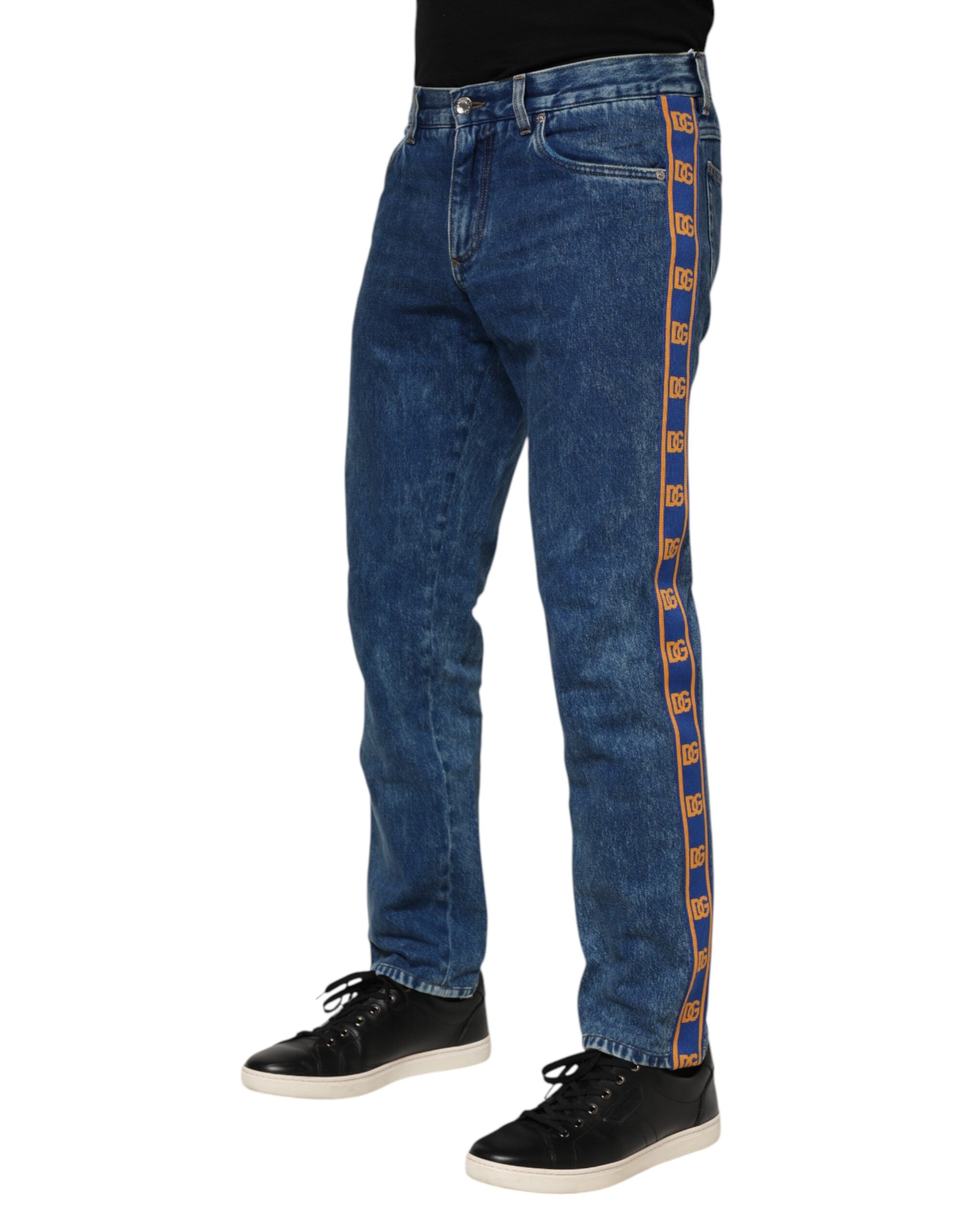 Dolce & Gabbana Blaue Baumwoll-Denim-Jeans mit Logo-Plakette