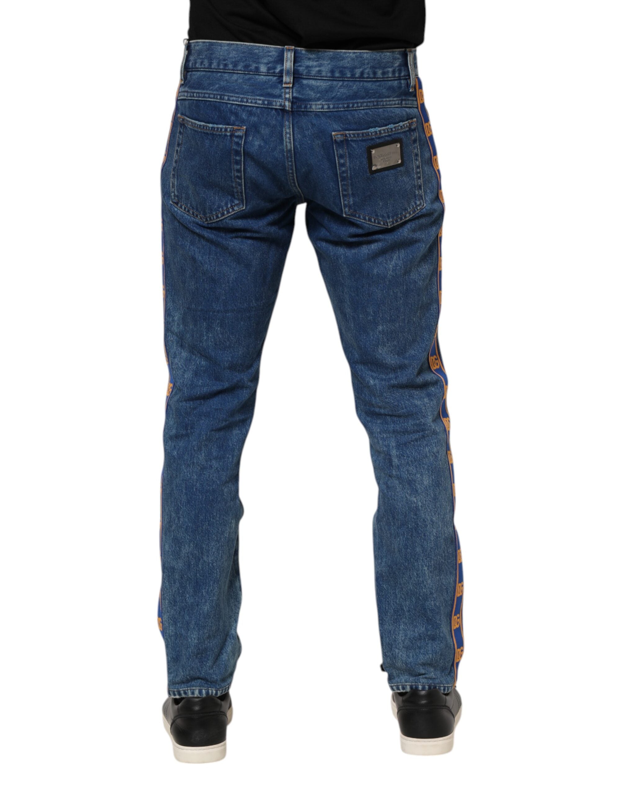 Dolce & Gabbana Blaue Baumwoll-Denim-Jeans mit Logo-Plakette