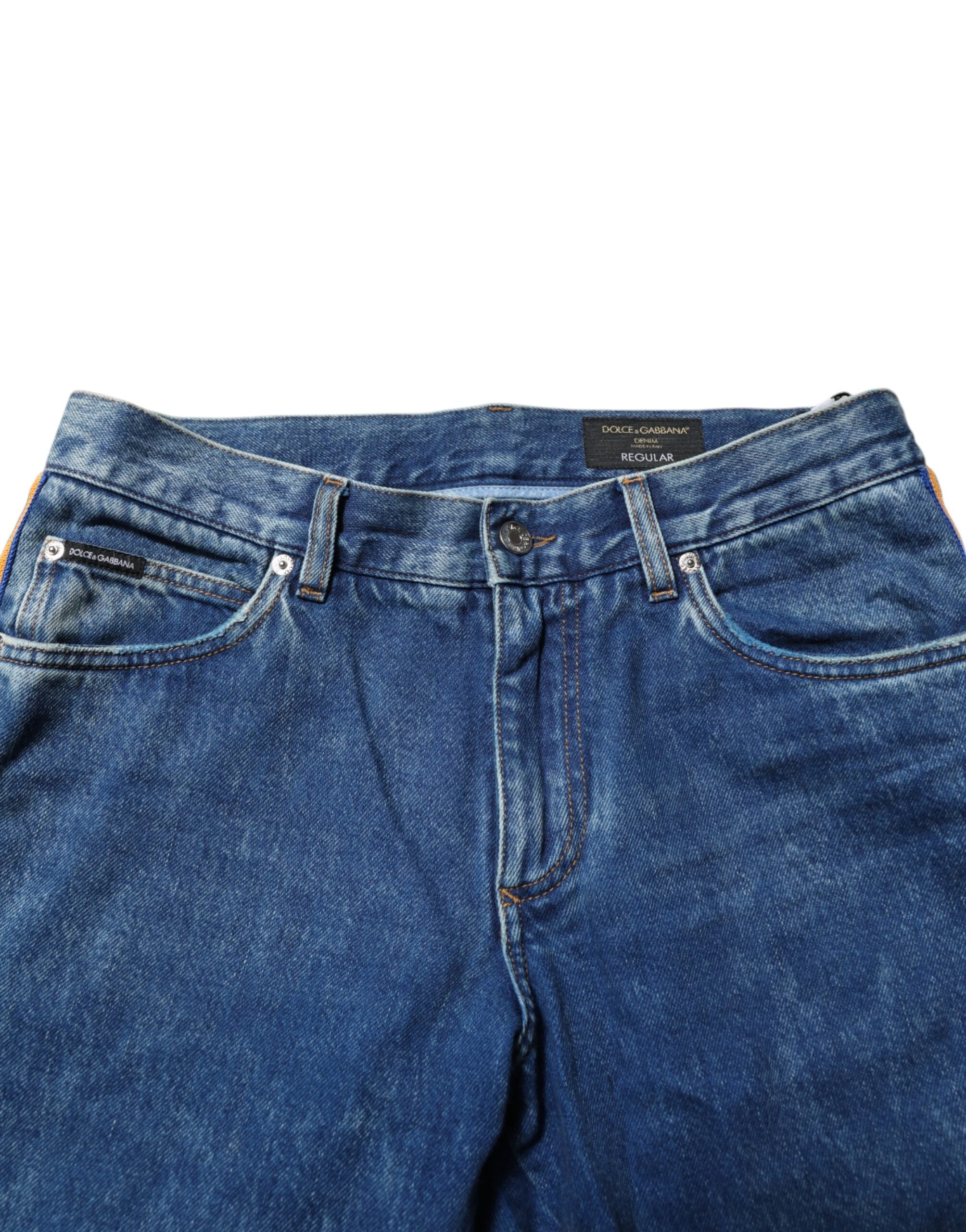 Dolce & Gabbana Blaue Baumwoll-Denim-Jeans mit Logo-Plakette