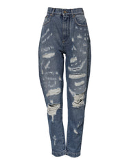 Dolce & Gabbana Blaue zerrissene High Waist Damen-Jeans