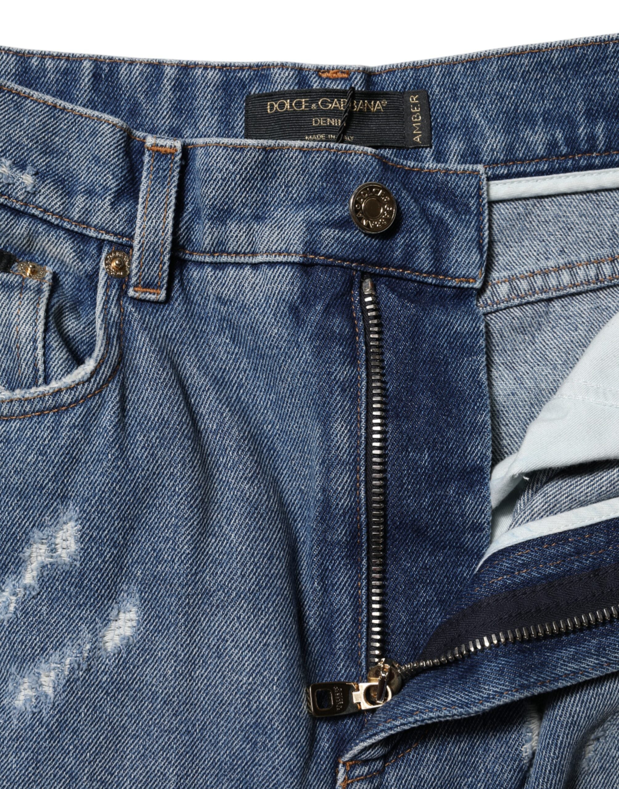 Dolce & Gabbana Blaue zerrissene High Waist Damen-Jeans