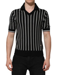 Dolce & Gabbana Zwart Wit Gestreept Polo T-shirt met Kraag