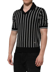 Dolce & Gabbana Zwart Wit Gestreept Polo T-shirt met Kraag
