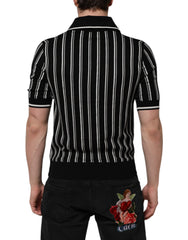 Dolce & Gabbana Zwart Wit Gestreept Polo T-shirt met Kraag