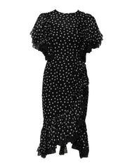 Dolce & Gabbana Zwart Witte Kanten Chiffon Jurk met Polka Dots