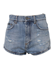Dolce & Gabbana Blauw Logo Plaque Denim Katoenen Hotpants Short