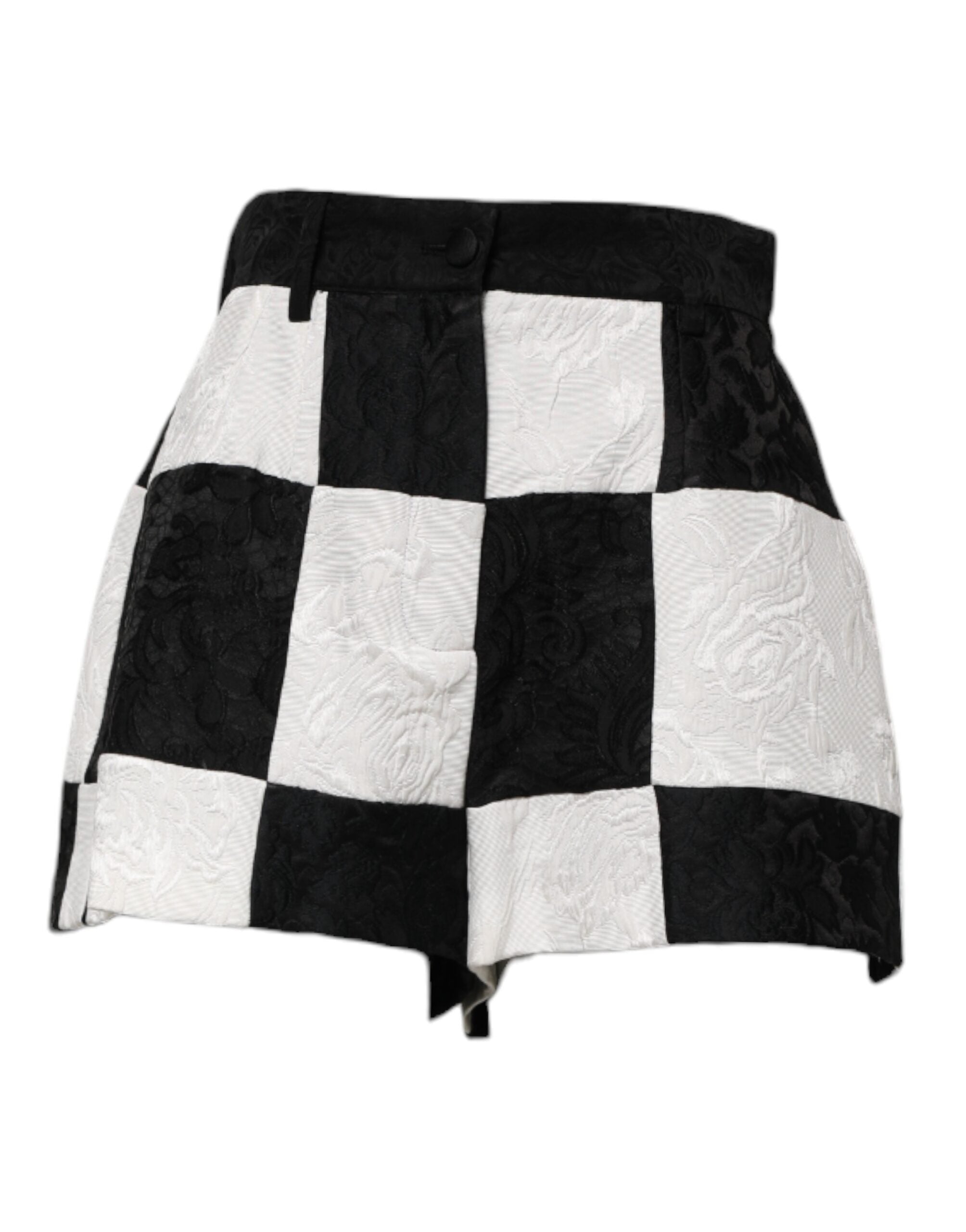 Dolce & Gabbana Schwarze Weiß Blumige Brokat Hot Pants Shorts