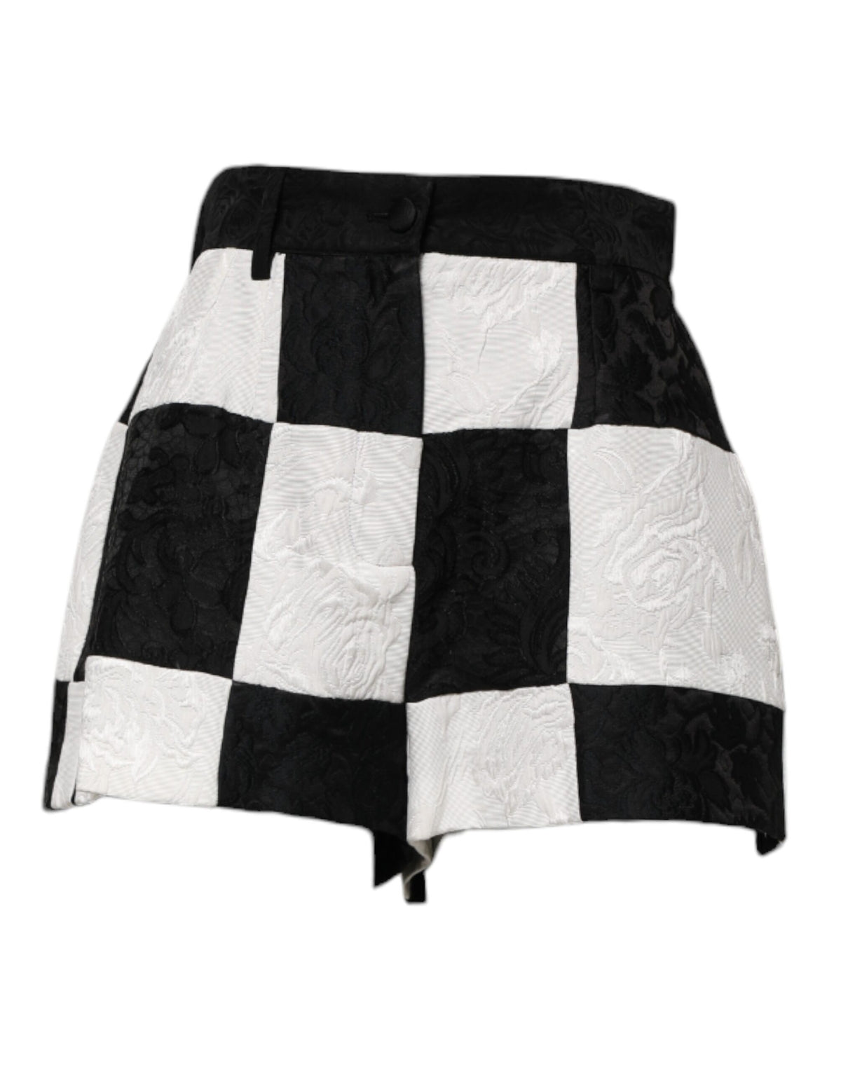 Dolce & Gabbana Schwarze Weiß Blumige Brokat Hot Pants Shorts
