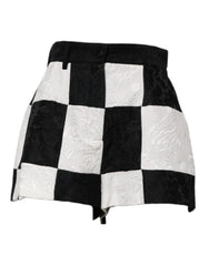 Dolce & Gabbana Schwarze Weiß Blumige Brokat Hot Pants Shorts
