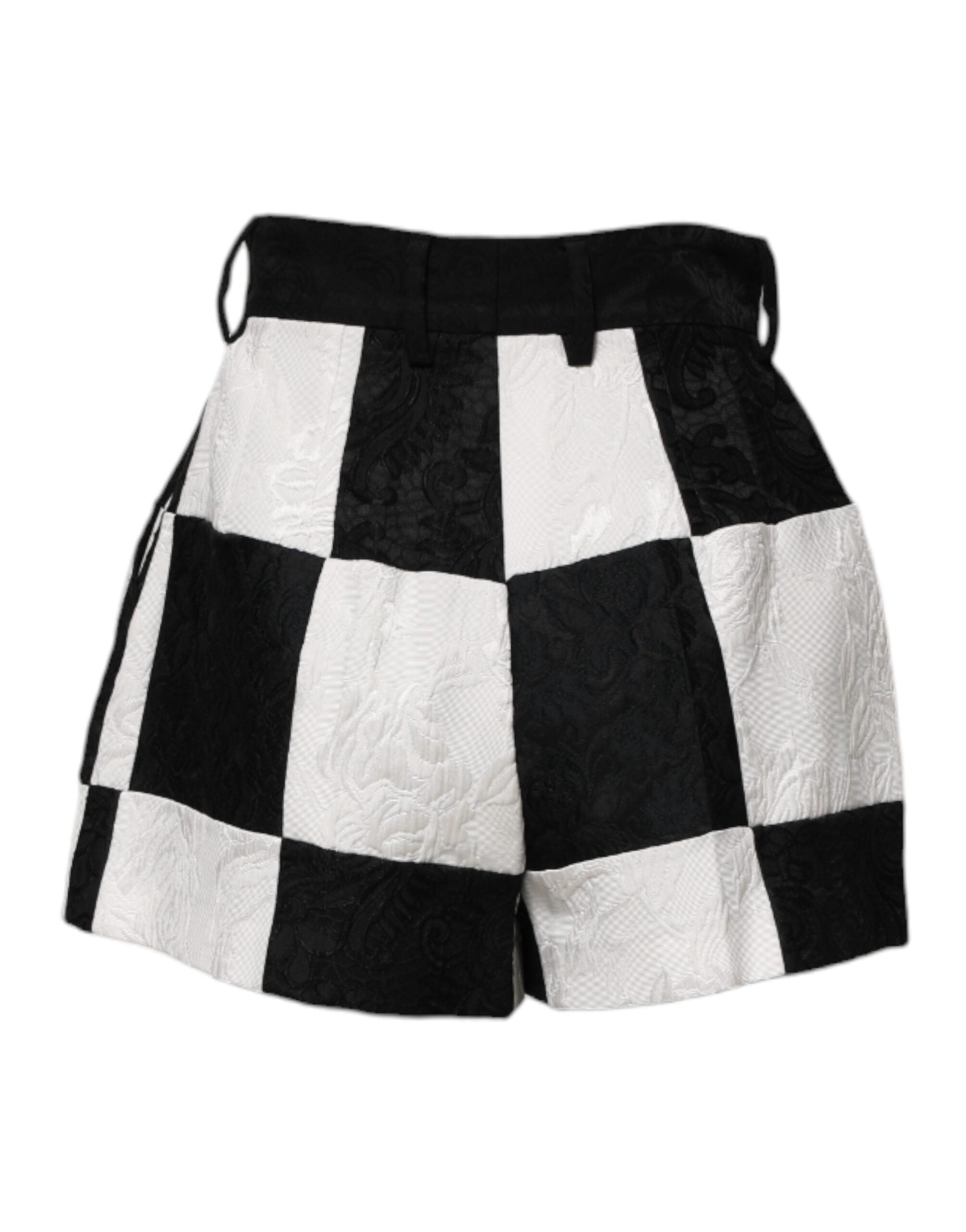 Dolce & Gabbana Schwarze Weiß Blumige Brokat Hot Pants Shorts