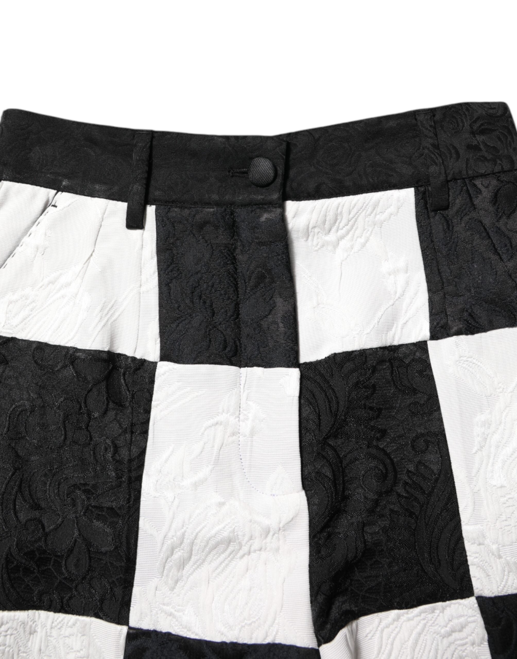 Dolce & Gabbana Schwarze Weiß Blumige Brokat Hot Pants Shorts