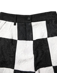 Dolce & Gabbana Schwarze Weiß Blumige Brokat Hot Pants Shorts
