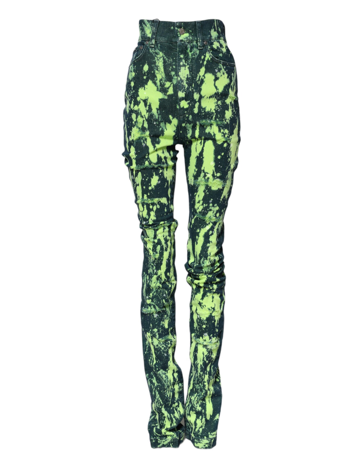 Dolce & Gabbana Grüne High-Waist Jeans mit Farbspritzern