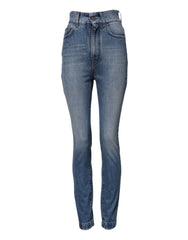 Dolce & Gabbana Blaue Jeans mit hoher Taille und schmalem Schnitt (Used-Look)