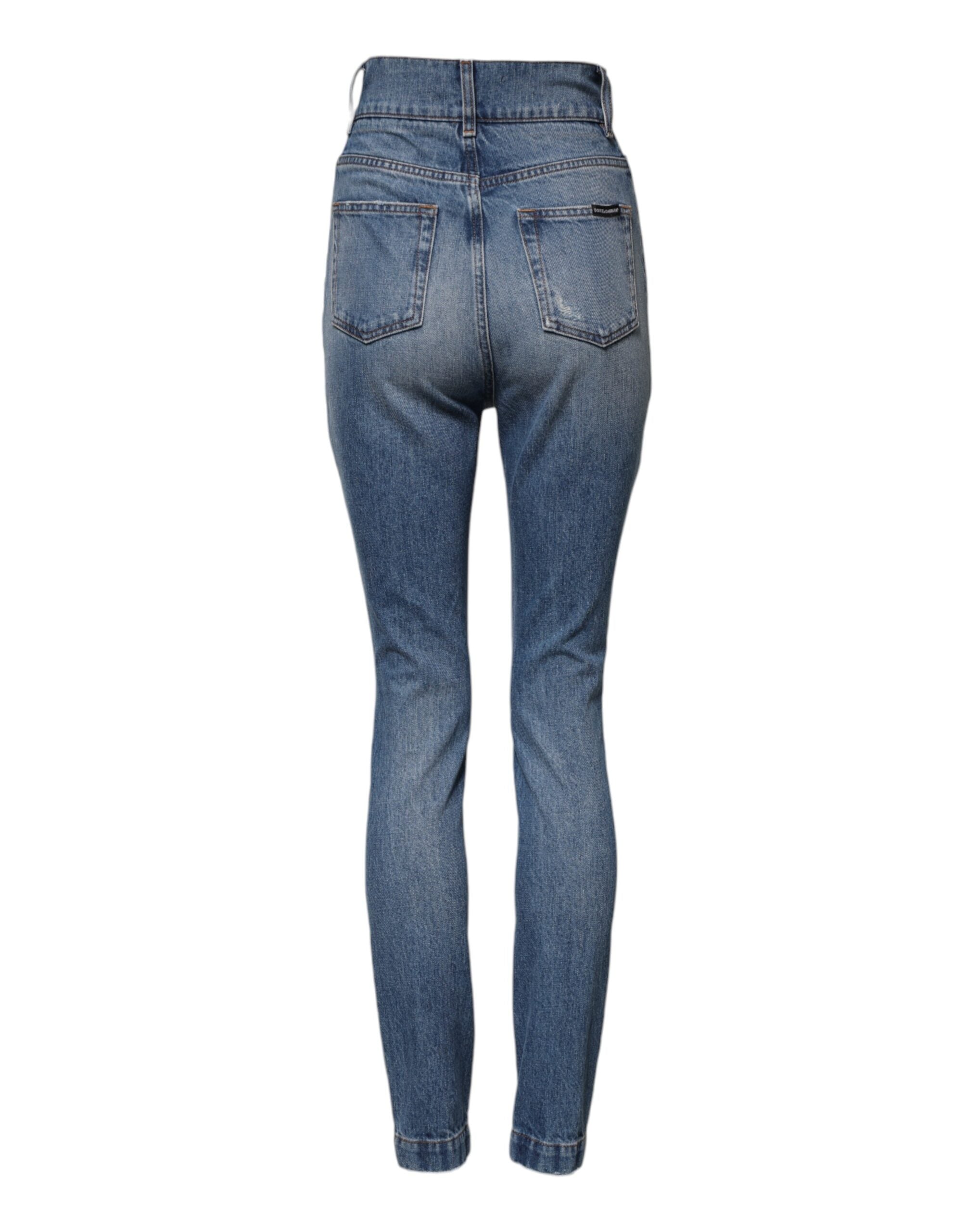 Dolce & Gabbana Blaue Jeans mit hoher Taille und schmalem Schnitt (Used-Look)